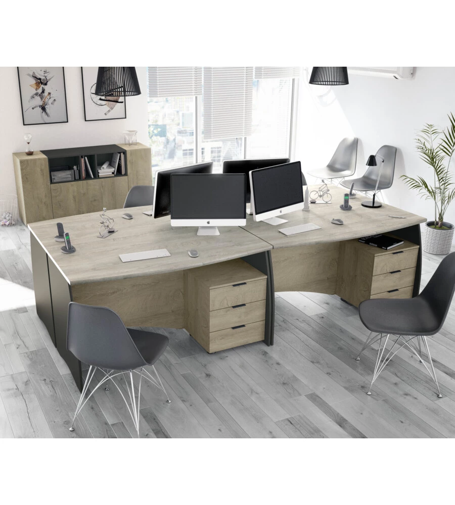 SCRIVANIA CON CASSETTI GRIGIA E ROVERE, 136X67X74 CM